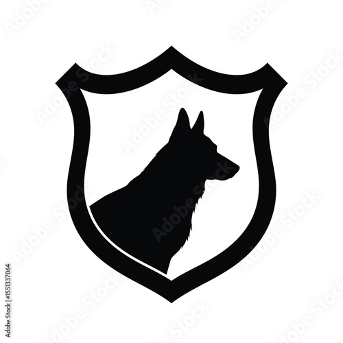 Black Silhouette German Shepherd Dog K9 Unit Shield Vector Graphic