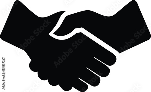 Two hands clasped together in a firm handshake black silhouette graphic simple agreement partnership teamwork cooperation unity collaboration deal