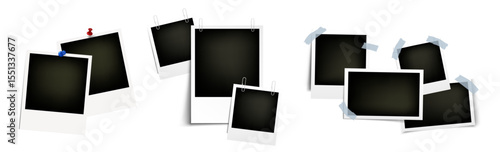 Empty photo frame mockup set, realistic polaroid frame collection, white and black retro photo blank with shadow