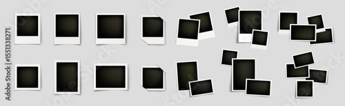 Realistic polaroid photo frame set, vintage card mockup collection, empty photo templates with shadow and adhesive tape, isolated on white background