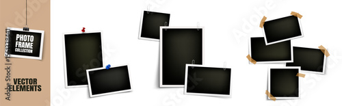 Empty photo frame mockup set, realistic polaroid frame collection, white and black retro photo blank with shadow