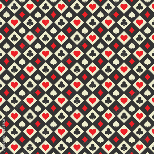 Card suits pattern. Diamonds and hearts, spades and clubs  background vector.