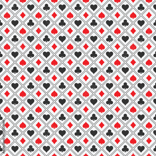 Casino card suits pattern. Poker minimalistic background. Card symbols texture. Vector