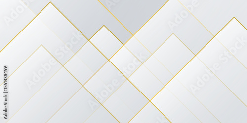 White abstract background with gold lines and shadow. Geometric shape overlap layers. Transparent squares. Modern luxury rounded squares graphic pattern banner template design