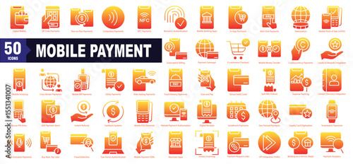 Mobile Payment Glyph Gradient Icon Set