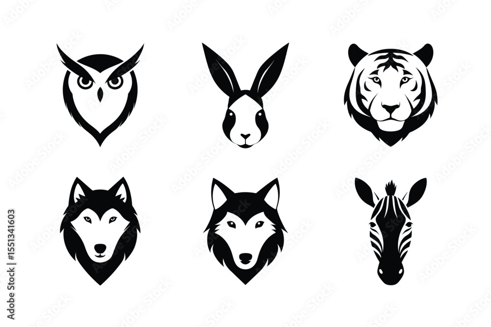 Obraz premium Wild Animal Head Silhouette Vector Set