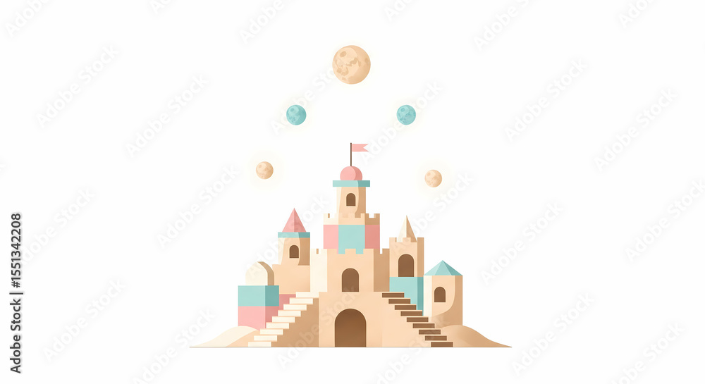 Fototapeta premium Abstract Fairy Tale Castle with Floating Orbs 