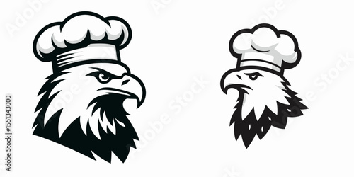 bald eagle wearing simple chef hat. Independence Day 4th of July American Flag Patriotism Usa America Clipart Line Art Vector Illustration. symbol in culinary headwear fowl cook with plain.