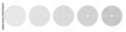 Concentric circle line pattern. Radial fade wave for sound. Abstract sonic wave icon with expanding concentric rings. PNG