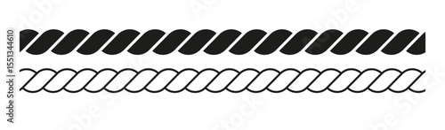 Straight rope vector isolated. Rope Seamless patterns line collection. PNG