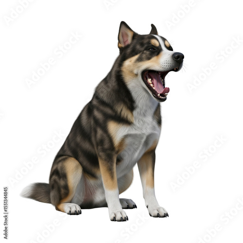 Wallpaper Mural Cute tricolor dog sitting and yawning isolated on white Torontodigital.ca