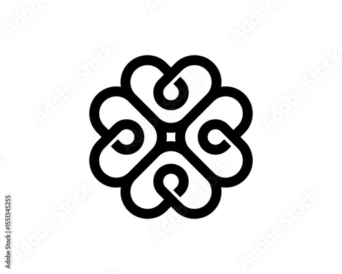 Black Intertwined 4 Abstract Hearts as star cross Logo