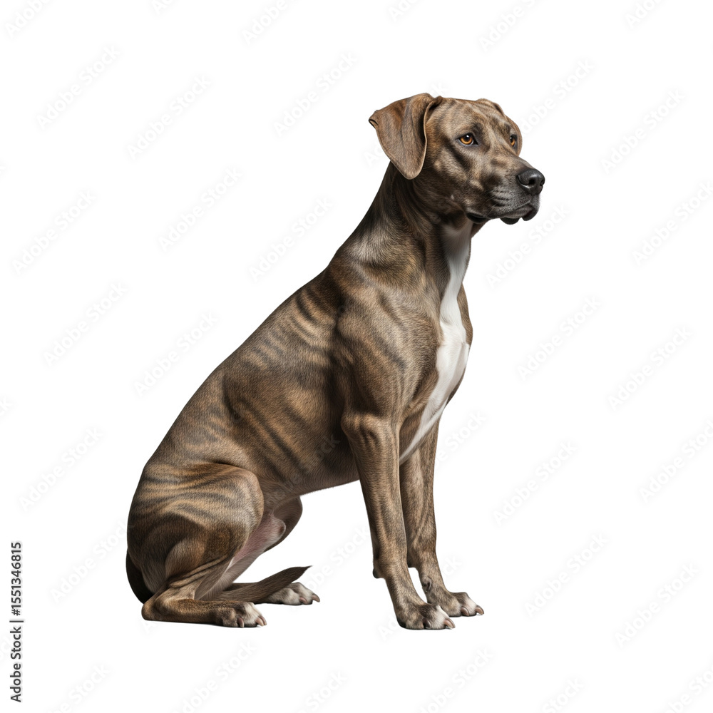 Fototapeta premium Brindle dog sitting isolated on white background