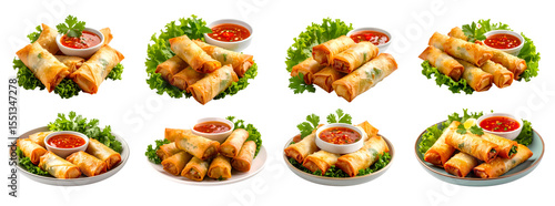Delicious spring rolls served with fresh cilantro and spicy dipping sauce.