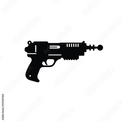 Black Silhouette Sci Fi Ray Gun Vector Icon raygun