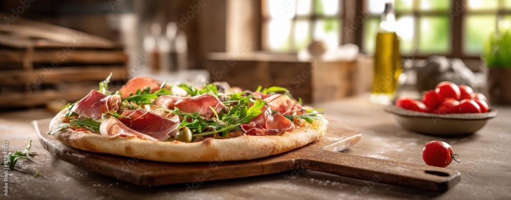 custom made wallpaper toronto digitalThe delicious pizza topped with fresh ingredients and served in a rustic kitchen.
