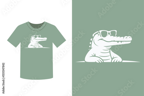 T shirt with alligator wearing sunglasses graphic design