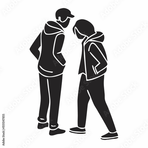 Two men talking with their friend when meet, vector illustration of modern urban life. Vector illustration of two people talking about business together.