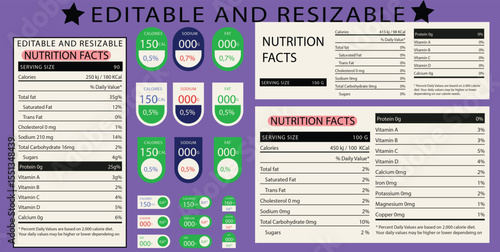 Editable & Resizable Nutrition Facts Bundle  Templates for Dietary Information