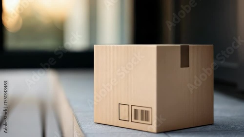 Cardboard box with barcode doorstep and floor soft packaging light