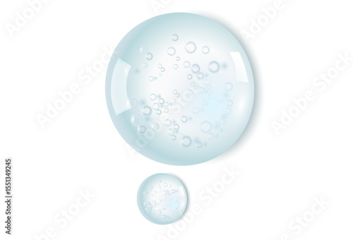 Drop of cosmetic cream, serum with transparent gel texture with micro bubble on white background

