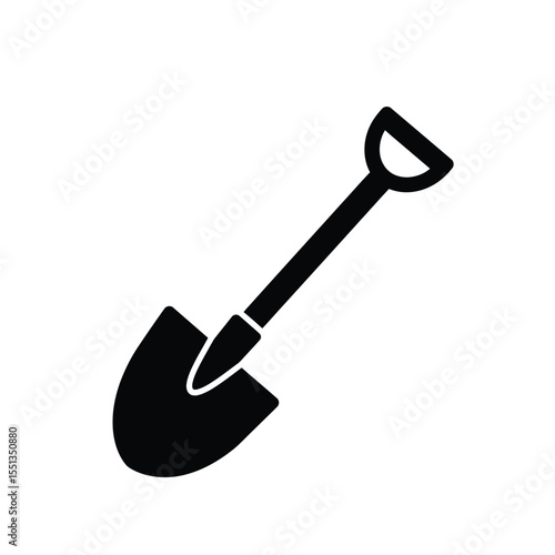Black Spade Shovel Silhouette Vector Icon White Background
