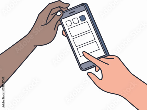 Two hands interact with a smartphone displaying a simple form