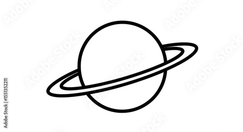 Simple and clean black outline vector icon of the planet Saturn with its signature ring