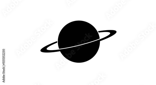 Simple and clean black outline vector icon of the planet Saturn with its signature ring