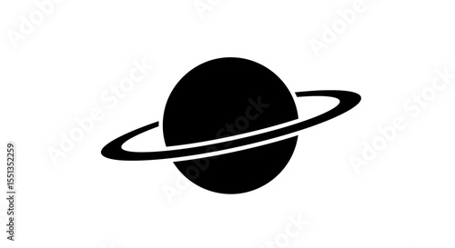 Simple and clean black outline vector icon of the planet Saturn with its signature ring