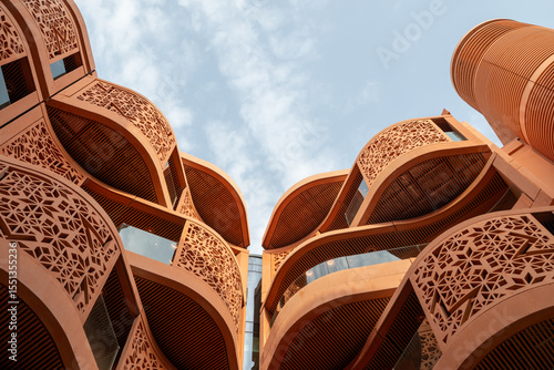 Fototapeta Naklejka Na Ścianę i Meble -  Modern Middle Eastern architecture. Unique building design in Masdar City. High quality photo