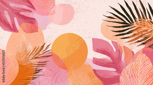 Abstract background with flowers and leaves illustrating a woman's beauty, spa, and nature-inspired health
