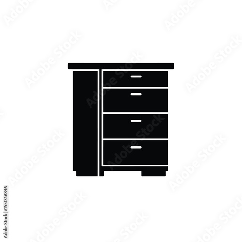 Black Silhouette Wooden Chest Drawers Icon White Background