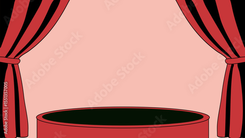 Red Curtains and Podium on Theater Stage for Dramatic Performance