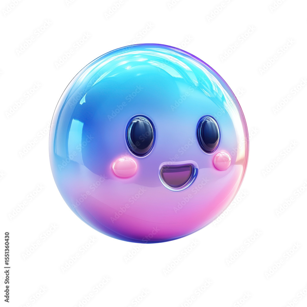 Fototapeta premium Cute Bubble Emoji with Pastel Colors 3D Render Glowing Cheerful Expression on transparent background