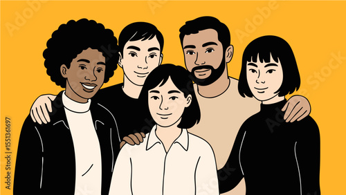 Diverse Group of Young Adults Smiling Together – Multiracial Friendship and Inclusion Concept