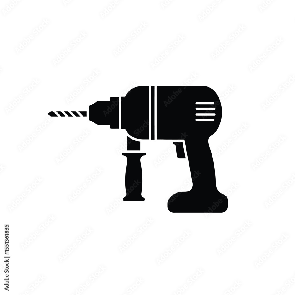 Black Silhouette Vector Drill Icon White Background Black Silhouette Vector Drill Icon White Background