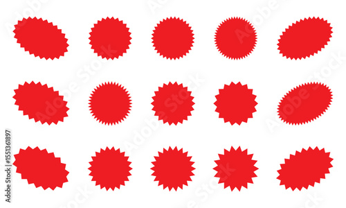 Wallpaper Mural Starburst red sticker set - collection of special offer sale round and oval sunburst labels and buttons. Stickers and badges with star edges for promo advertising. Torontodigital.ca