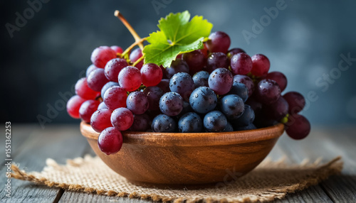Wallpaper Mural A bunch of ripe grapes in a wooden bowl. Torontodigital.ca