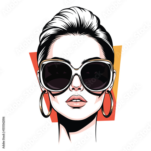 Woman with large sunglasses and gold hoop earrings
