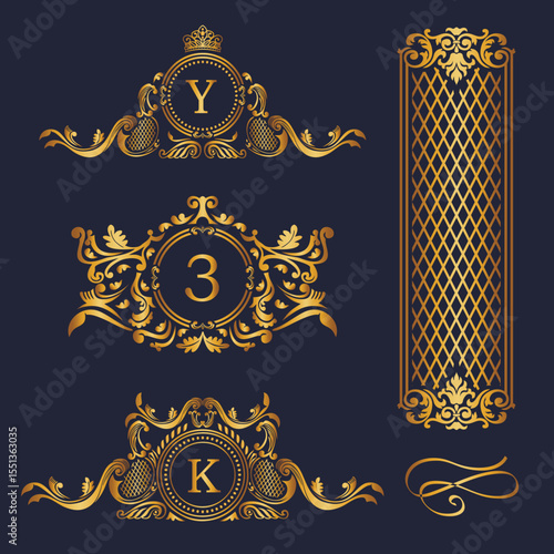 vintage decorative golden elements flourishes vector design
