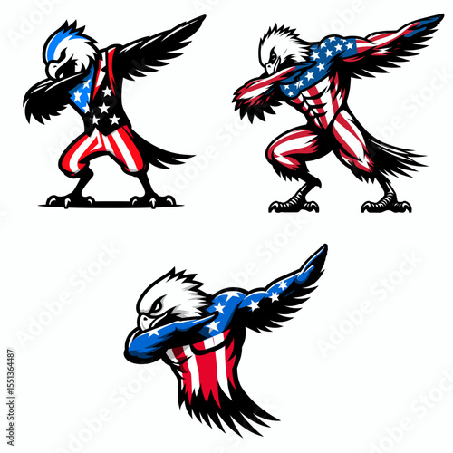 bird. Dabbing Independence Day 4th of July American Flag Patriotism Usa Funny Clipart Line Art Vector Illustration. Avian creature winged animal domestic fowl garden wildlife observation.