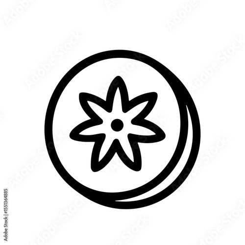 Minimalist Line Drawing Slice of Tangerine with Star Shape Icon