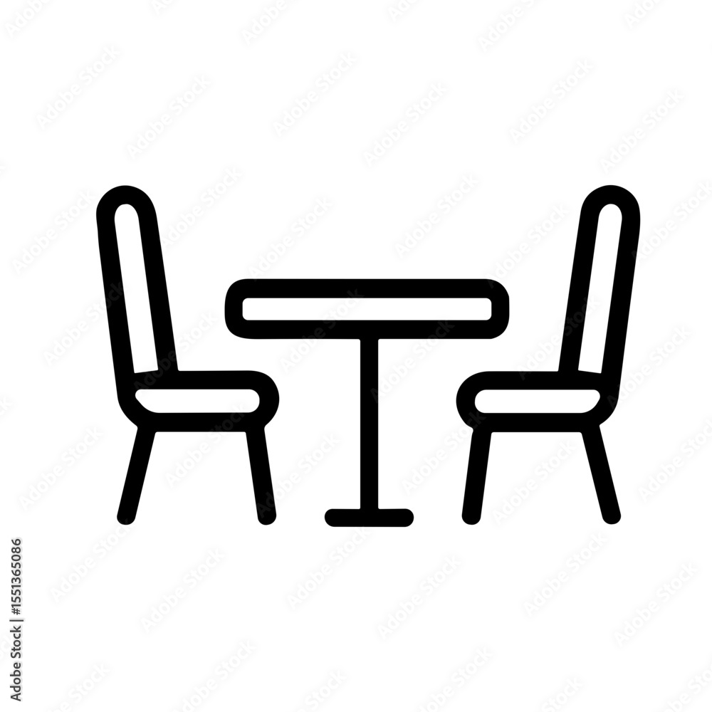 Outline Simple Furniture Table with Two Chairs Dining Room Icon