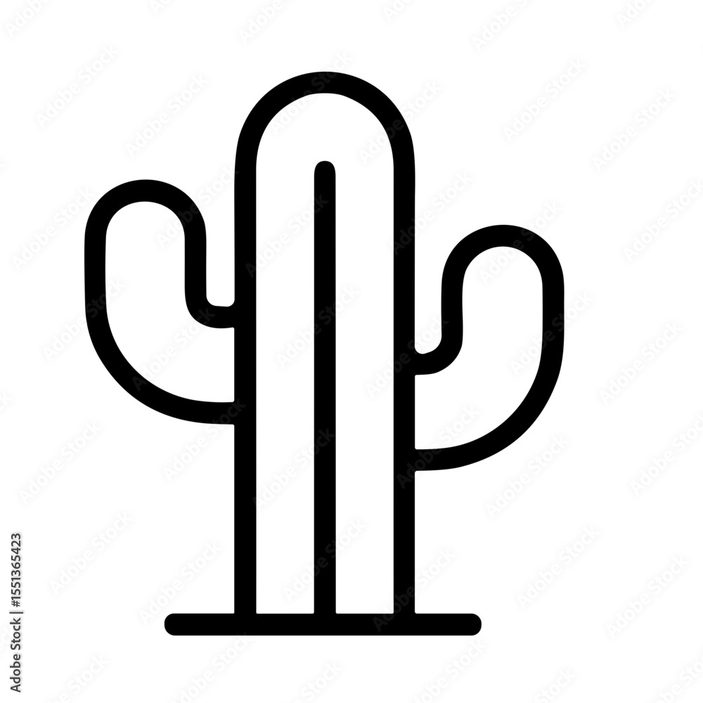 Obraz premium Simple Outline Style Cactus Plant Desert Nature Floral Element Icon