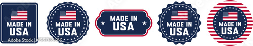 Made in USA Labels Set – made in the USA logo, USA flag,  American Product Label, Logo, Emblem, American Product Emblem for Business, and Seal Vector