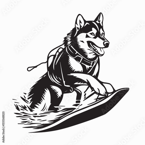 Dog Riding a Sled Swiftly Through a Snow-Covered Field Vector Illustration