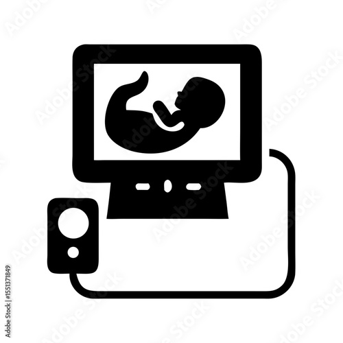 Fetal Ultrasound or Sonogram Black Glyph Icon Vector Illustration