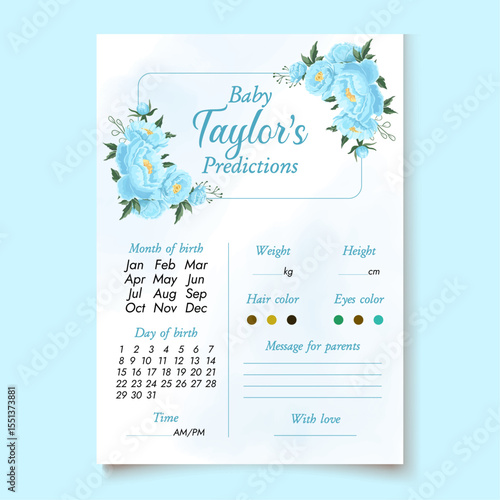 Baby prediction template Baby shower blue invitation Its a boy Floral design