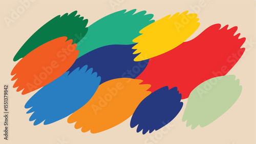 Abstract colorful brush strokes vector design featuring various saturated bold primary colors